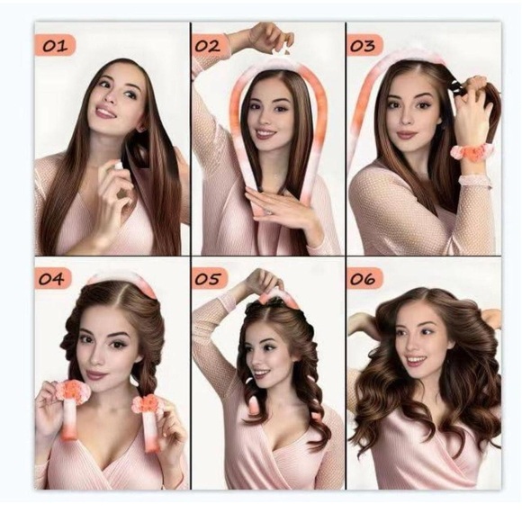 Satin Heatless Curling Set in Peach and Cream​ - Picture 2 of 5